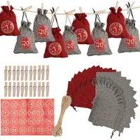 TolleTour Calendrier de l'Avent à remplir Sacs de Noël Décor 24 sacs en tissu(2 couleurs)