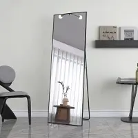 CDGlobal 165 × 60cm cadre minimaliste miroir sur pied, miroir solide pour tout le corps, debout, léger miroir pleine longueur Accrocher au mur horizontalement ou verticalement pour chambre à coucher, noir