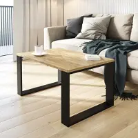 AKKE Table basse en bois rétro avec pieds noirs LxlxH : 90x60x45 cm