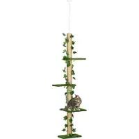 Fortuna Lai Arbre à chat Haut jusqu'au plafond 202-242 cm, réglable en hauteur Arbre à grimper avec protection anti-basculement, arbre à jouets en jute vert et jaune