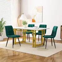 UnboxG Set Cuisine/Salle à Manger : Table à Manger Dorée Moderne (120×70cm, Pieds en Fer Or) + 4 Chaises Velours Vert Foncé