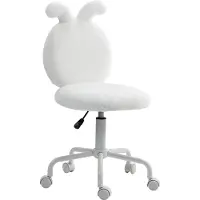 Fortuna Lai Chaise de bureau Chaise de bureau avec oreilles de lapin, chaise cosmétique réglable en hauteur avec aspect velours, chaise pivotante Chaise de maquillage pour chambre à coucher, blanche