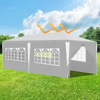 Izrielar Tente de réception Pavillon Kit complet avec toit, parois latérales, fermeture éclair & piquets de terre 3x6m Blanc