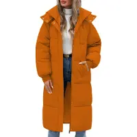 ASKSA Femme Manteau d'hiver long Manteau d'hiver matelassé Doudoune chaude Manteau avec capuche (Orange,XXL)