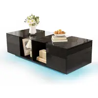 Sweiko Table basse moderne noire avec éclairage LED, plateau de table brillant, 120 x 50 x 38,5 cm