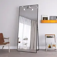 CDGlobal miroir sur pied 180x80cm Miroir intégral avec support, Grand miroir mural vertical pour chambre à coucher, salon, dressing, couloir (miroir dressing noir)