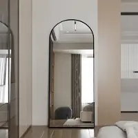 CDGlobal Miroir intégral, 180 x 80 cm, miroir sur pied bombé, cadre en alliage d'aluminium, verre trempé, pour chambre à coucher, salon, garde-robe, noir d'encre