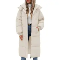 ASKSA Femme Manteau d'hiver long Manteau d'hiver matelassé Doudoune chaude Manteau avec capuche (Beige,S)