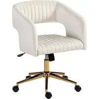 Fortuna Lai Chaise de bureau roulante avec revêtement aspect velours, chaise de bureau réglable en hauteur, fonction bascule, blanc crème
