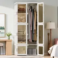 Fortuna Lai Armoire à vêtements, système d'étagères portable, 10 cubes armoire en plastique avec 1 tringle à vêtements, armoire à vêtements blanc pour chambre à coucher