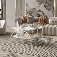 Fortuna Lai Set de 2 tables basses, table d'appoint aspect marbre avec cadre métallique & tablette, table basse table de salon table basse pour salon, chambre à coucher (blanc + noir)