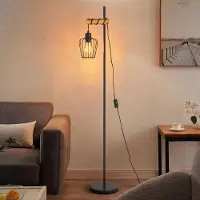 ZMH Lampadaire Bois Noir Lampadaire Salon Vintage Debout Lampadaire industriel Métal E27 Douille 152cm Rétro Lampe sur pied