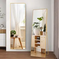 UnboxG Miroir corps entier, 177 × 77 cm Miroir grand avec cadre en aluminium,Miroir sur pied à poser, à appuyer ou à suspendre, miroir corps entier pour chambre à coucher, salon,Or