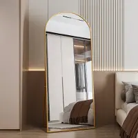 Fortuna Lai Arc Miroir de corps entier, 80 x 180 cm Miroir sur pied bombé Grande longueur, fixé au mur, adossé, miroir de sol Corps entier comme miroir de dressing Miroir de vanité pour le salon, or