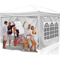 TolleTour Pavillon pliable, pavillon avec 4 parois latérales, tentes de réception avec protection UV, pavillon pliable 3x3m avec 4 côtés blanc