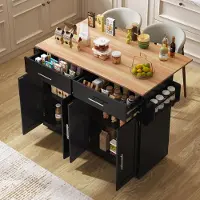 Fortuna Chariot de service Lai avec plateau rabattable, 120 x 46 (70) x 91 cm, noir, avec roulettes et pieds en bois interchangeables, idéal pour la cuisine et la salle à manger