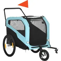 Fortuna Remorque pour chien Lai 2 en 1, remorque pour vélo pour chiens, chariot pour chien avec réflecteurs, poussette pour chien max. 30 kg, tissu Oxford, bleu