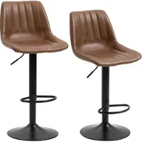 Fortuna Lai Lot de 2 tabourets de bar Tabourets de comptoir réglables en hauteur Tabourets de bistrot en similicuir avec repose-pieds en acier Marron pour cuisine et bar