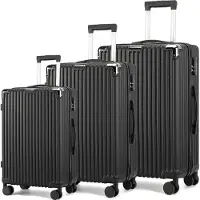 Fortuna Lai Valise rigide Trolley valise à roulettes Valise de voyage Bagage à main 4 roulettes (20-24-28 pouces set) (Noir, set)