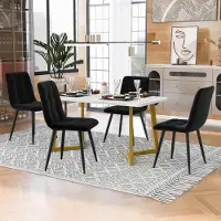 Fortuna Ensemble table à manger Lai 117 cm avec 4 chaises, table à manger rectangulaire Ensemble de table de cuisine moderne , chaise de salle à manger en velours noir, pieds de table dorés