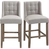 Fortuna Lai Lot de 2 tabourets de bar avec dossier Chaises de bar avec capitonnage à boutons, bois massif, repose-pieds inclus, 47 cm x 50 cm x 101 cm, gris + naturel