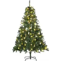 Fortuna Lai Sapin de Noël artificiel 180 cm Sapin artificiel avec éclairage LED, boules, sapin de Noël avec 745 pointes, décorations de Noël, support métallique pour l'intérieur inclus