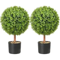 SucceBuy Arbres artificiels en forme de buis 24 pouces de taille (2 pièces) en forme de balle Faux plante avec planteur Vert Feaux plante décorative Intérieur Extérieur Jardin