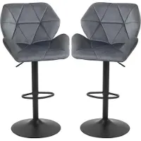 Fortuna Lai Lot de 2 tabourets de bar, tabourets rembourrés avec structure métallique, dossier, aspect velours, hauteur réglable, pivotants à 360°