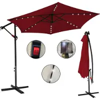 Yakimz Parasol Rouge LED Solar Ø300cm Parapluie de jardin Parapluie de marché Manivelle Balcon Alu Inclinable