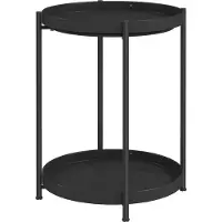 UnboxG Table d'appoint, table basse avec 2 étagères, table basse ronde, pour salon, chambre, 44 x 44 x 56 cm, acier, noir
