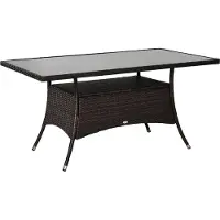 Fortuna Table de salle à manger Lai Table de jardin en polyrotin Table en verre 150x85x74cm, verre de sécurité brun noir, idéale pour le jardin et la terrasse