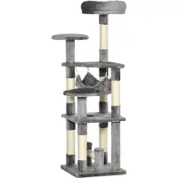 Youjia Arbre à chat, griffoir, tour de jeu pour chat, arbre d'escalade, hamac, gris, L40 x l40 x H132 cm