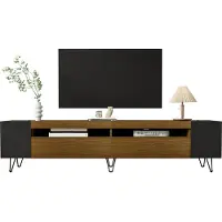Fortuna Lai Armoire TV 180 cm en noir et bois, design moderne avec rangement pratique et élégant