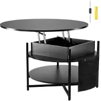 SucceBuy Table basse avec plateau relevable, 89,9 cm, ronde, avec espace de rangement supplémentaire, pour le salon, noir