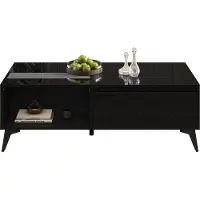 Fortuna Lai Table basse moderne noire brillante, table d'appoint élégante, table basse multifonctionnelle et réglable en hauteur, table à manger pliante/meuble de salon, 110 x 50 x 48 cm (L x l x H)