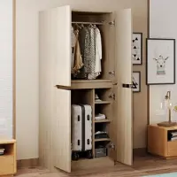 Sweiko Armoire 70 × 40 × 170 cm, design double porte avec petit compartiment de rangement, couleur bois