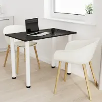 AKKE Stein Black Fosil Table de salle à manger avec pieds blancs LxlxH : 70x60x74 cm