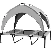 Fortuna Lai Lit surélevé pour chien avec baldaquin, lit pour animaux domestiques, lit pour chien d'extérieur avec toit, respirant, pour grands chiens Gris clair Oxford 106 x 76 x 94 cm