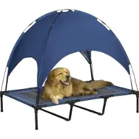 Fortuna Lai Lit pour chien d'extérieur Lit pour chien résistant aux intempéries, avec auvent, pliable, 122 x 92 x 108 cm, bleu + noir