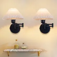ZMH Lot de 2 appliques murales Intérieur Lampe murale Vintage : E27 Abat-jour Eclairage mural Pivotant 40W.MAX Blanc Tissu Applique murale Lampe de couloir Sans ampoule