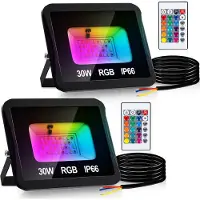 TolleTour Projecteur RGB LED 30W RGB Projecteur RGB LED extérieur avec télécommande IP66 étanche pour jardin 2 pièces