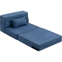 Youjia Fauteuil-lit 3 en 1, canapé-lit pliable avec fonction lit, coussin lombaire, fauteuil de détente aspect flanelle, chaise longue pour salon, bleu foncé