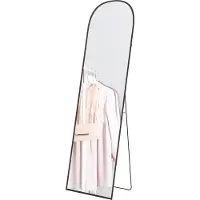 Fortuna Miroir pleine longueur Lai 169 x 49 cm Miroir sur pied bombé avec verre incassable et cadre en aluminium, miroir mural à poser, miroir pour salon, chambre à coucher, couloir, noir