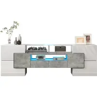 Sweiko Meuble TV élégant, lowboard. blanc brillant, 145 cm, éclairage LED, meuble de salon. design moderne. surface en verre élégante.