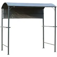Fortuna Lai Pavillon barbecue Pavillon barbecue avec toit ignifuge, 2 étagères, polyester noir, 218 x 138 x 216 cm, idéal pour le jardin et la terrasse