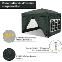 Aopunly Pavillon pliable 3x3m Gris avec parois latérales Tente de réception protection UV réglable en hauteur avec sac de transport, pour jardin extérieur Camping
