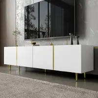 Fortuna Lai Armoire TV haute brillance avec 4 portes, moderne et sobre, blanc, 170 x 35 x 46 cm