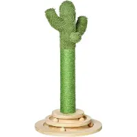 Youjia Arbre à chat « Cactus » en bois de pin avec corde en sisal et jouet pour chat en forme de boule en bois, hauteur 60 cm, vert et naturel