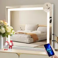 ZMH Miroir de maquillage avec éclairage LED réglable, dimensions 50x42 cm, 3 modes de lumière, grossissement 5x, port USB, idéal pour chambre à coucher et dressing