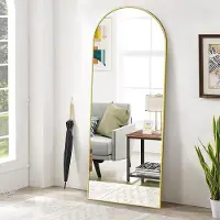 Fortuna Lai Arc Miroir de corps entier, 53 x 162 cm Miroir sur pied bombé Grande longueur, fixé au mur, adossé, miroir de sol Corps entier comme miroir de vanité pour le dressing pour le salon, or